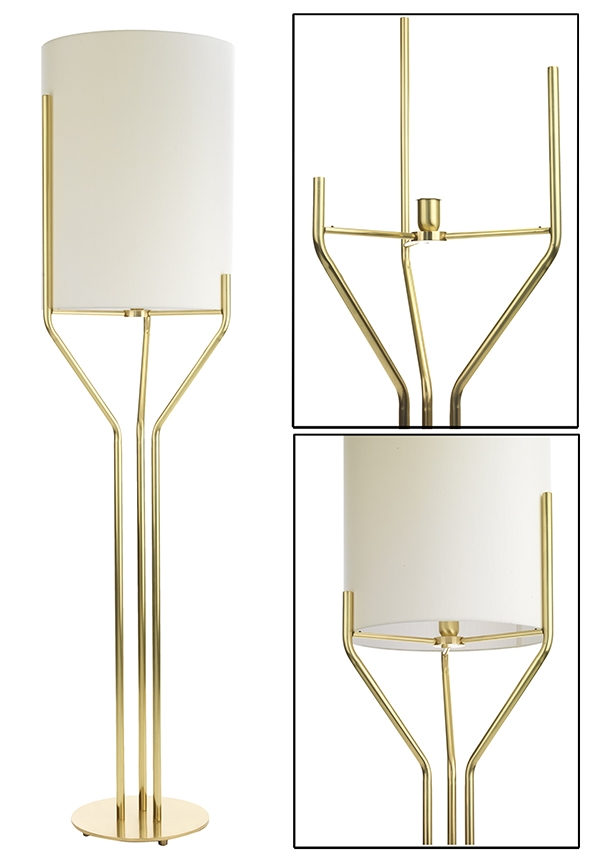 TRIO Piantana Treppiede Delhi - Lampada Da Terra In Metall Con Finitura Legno E Nichel - Altezza 158cm - Interruttore A Pedale