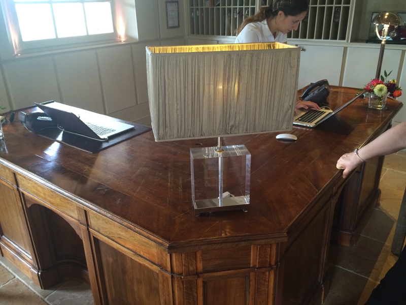 Table lamp ICE with high quality plexiglas, base in brass nichel plated, shade with client's cloth