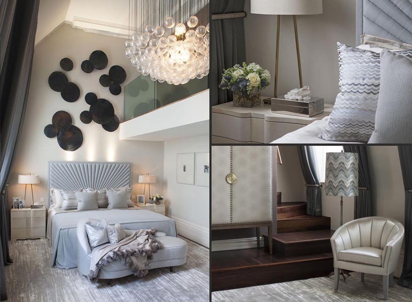 Master Bedroom: On the bedside tables, our lamps Cavalletto in brass nichel plated finish and our box in nichel with real natural Quartz (box available in different finishes)