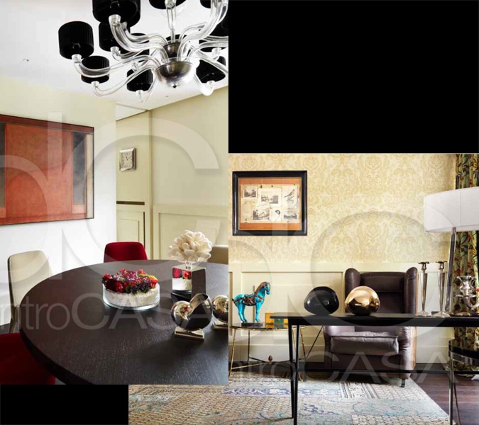 ФОТО СЛЕВА: Настоле в столовойпара ракушек НАУТИЛУС изметалла (Гальванопластическаяскульптура) и кубизметалла с базойизчерногодерева инатуральнымкораллом. ФОТО СПРАВА: В главномзале, наконсоли, торшерCAVALLETTO с никелированнойотделкой, абажурцветаслоновойкости; СтолINCROCCIO состелешницейизчерногооргстекла и основойникелированнойлатуни. 